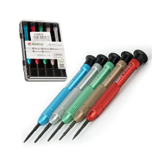 Baku 5 in 1 Precision Screwdriver Set Bk-5530 with Multi-Colored Metal Handles and a Magnetic Tip